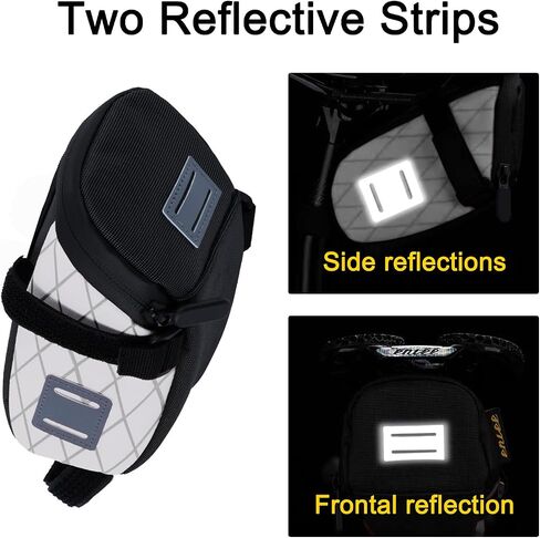 ENLEE Bicycle Saddle Bag, White Wedge Reflective Bike Seat Bag with Taillight Hangers, Waterproof Bicycle Storage Pouch Under Seat with Independent Small Item Partitions for Mountain Road Bikes, Small in Saudi Arabia