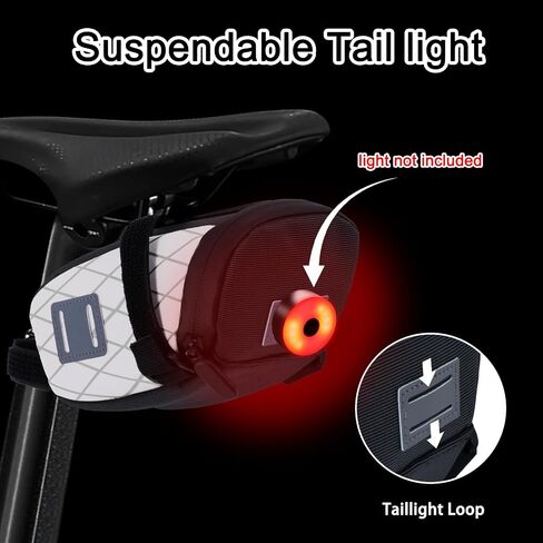 ENLEE Bicycle Saddle Bag, White Wedge Reflective Bike Seat Bag with Taillight Hangers, Waterproof Bicycle Storage Pouch Under Seat with Independent Small Item Partitions for Mountain Road Bikes, Small in Saudi Arabia
