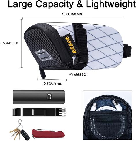 ENLEE Bicycle Saddle Bag, White Wedge Reflective Bike Seat Bag with Taillight Hangers, Waterproof Bicycle Storage Pouch Under Seat with Independent Small Item Partitions for Mountain Road Bikes, Small in Saudi Arabia