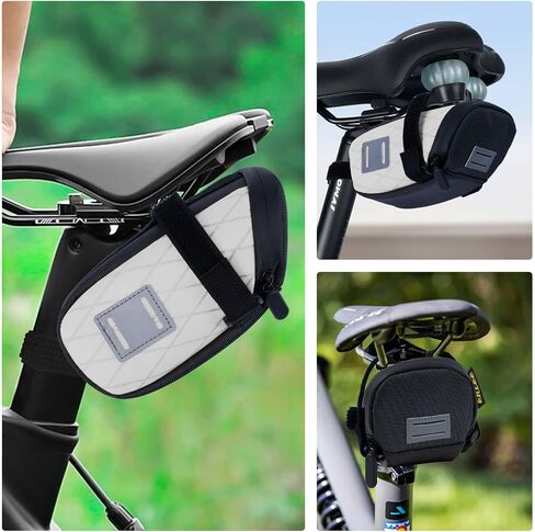 ENLEE Bicycle Saddle Bag, White Wedge Reflective Bike Seat Bag with Taillight Hangers, Waterproof Bicycle Storage Pouch Under Seat with Independent Small Item Partitions for Mountain Road Bikes, Small in Saudi Arabia