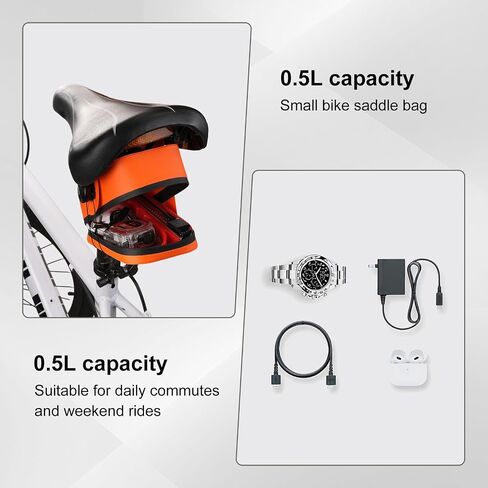 MOSISO Bike Seat Bag, Waterproof Small Bike Tail Bag Bicycle Under Seat Bag, 0.5L Lightweight Bicycle Cuboid Storage Bag Cycling Accessories Pouch for Road Mountain Cycling, Orange in Kuwait