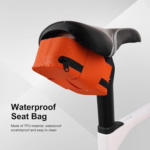 MOSISO Bike Seat Bag, Waterproof Small Bike Tail Bag Bicycle Under Seat Bag, 0.5L Lightweight Bicycle Cuboid Storage Bag Cycling Accessories Pouch for Road Mountain Cycling, Orange in Kuwait
