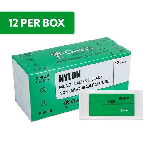 Oasis Vet Nylon Monofilament Surgical Suture, 2-0, (FS) 3/8 26mm Reverse Cutting Needle, 75cm, 12/Box, Veterinary Use in Kuwait