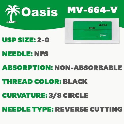 Oasis Vet Nylon Monofilament Surgical Suture, 2-0, (FS) 3/8 26mm Reverse Cutting Needle, 75cm, 12/Box, Veterinary Use in Kuwait