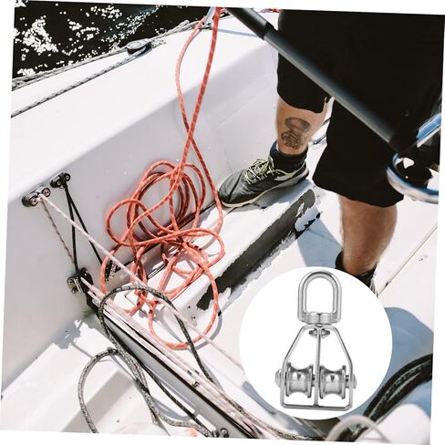 Garneck 2Pcs Stainless Steel Double Pulley Roller Heavy Rigging Accessory for Boats Canoes and Construction Smooth Operation Flexible Sliding for Lifting and Towing Tasks in Saudi Arabia