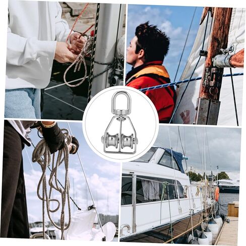 Garneck 2Pcs Stainless Steel Double Pulley Roller Heavy Rigging Accessory for Boats Canoes and Construction Smooth Operation Flexible Sliding for Lifting and Towing Tasks in Saudi Arabia