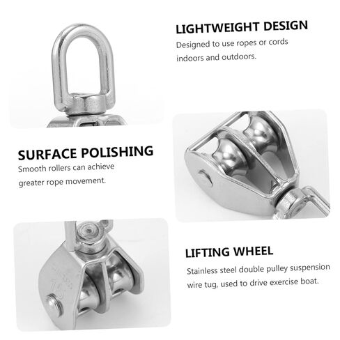 Garneck 2Pcs Stainless Steel Double Pulley Roller Heavy Rigging Accessory for Boats Canoes and Construction Smooth Operation Flexible Sliding for Lifting and Towing Tasks in Saudi Arabia