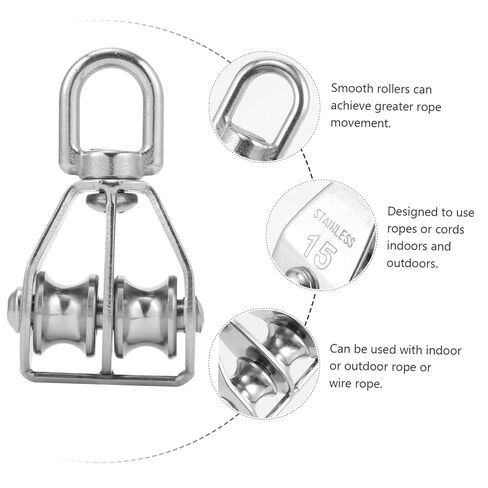 Garneck 2Pcs Stainless Steel Double Pulley Roller Heavy Rigging Accessory for Boats Canoes and Construction Smooth Operation Flexible Sliding for Lifting and Towing Tasks in Saudi Arabia