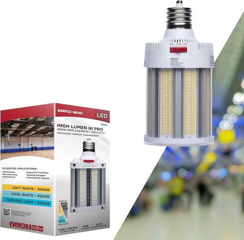 Satco LED Corncob Lamp 150W/115W/80W 450W HID Equivalent 3000K/4000K/5000K Field Selectable EX39 Mogul Extended Base 120-277V – Part S23134 (2 Pack) in Saudi Arabia