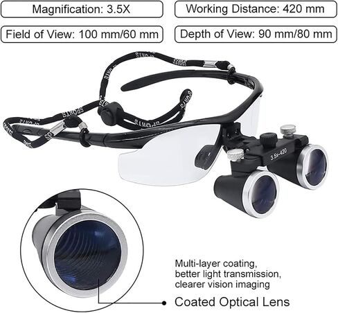 Surgical Medical Binocular Loupes, 2.5X/3.5X Head-Mounted LED Light Dental Magnifying Glass, Used in Orthopedics, Microsurgery, Surgery, Oral Surgery in Saudi Arabia