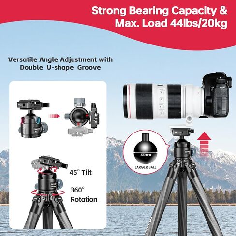 Manbily Carbon Fiber Tripod for Hunting, Shooting and Outdoors, 32mm Tube, Max. Load 44lbs/20kg- No Ball Head in Saudi Arabia