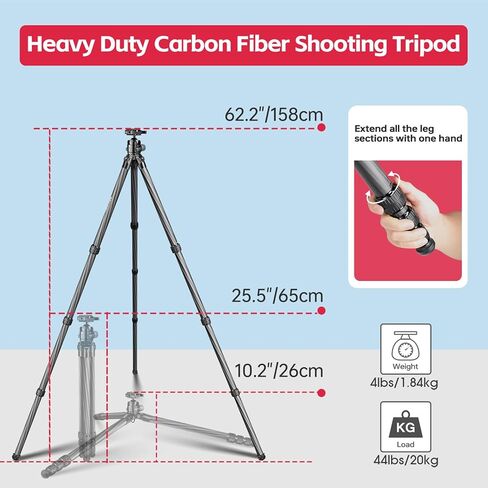 Manbily Carbon Fiber Tripod for Hunting, Shooting and Outdoors, 32mm Tube, Max. Load 44lbs/20kg- No Ball Head in Saudi Arabia