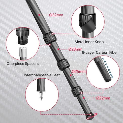 Manbily Carbon Fiber Tripod for Hunting, Shooting and Outdoors, 32mm Tube, Max. Load 44lbs/20kg- No Ball Head in Saudi Arabia