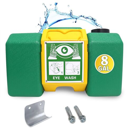 8 Gallon Eye Wash Station, Portable Eyewash Station OSHA-Approved, Wall Mounted Emergency Eyewash Station Kit with Dual Spray, First Aid Eye Wash Station for Factories, Laboratories(Green) in Saudi Arabia
