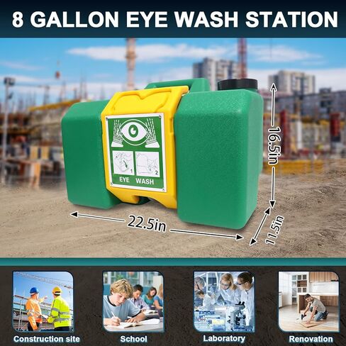 8 Gallon Eye Wash Station, Portable Eyewash Station OSHA-Approved, Wall Mounted Emergency Eyewash Station Kit with Dual Spray, First Aid Eye Wash Station for Factories, Laboratories(Green) in Saudi Arabia