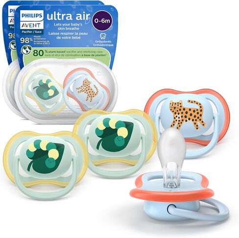 Philips Avent Ultra Air Pacifier - 4 x Light, Breathable Baby Pacifiers for Babies Aged 0-6 Months, BPA Free with Sterilizer Carry Case (Model SCF085/49) in Saudi Arabia