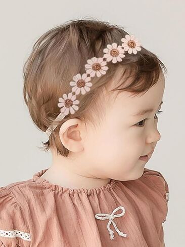 Baby Girls Flower Crown Headband Lace Handmade Floral Headbands Soft Elastic Band Daisy Hairband Newborn Infant Toddler Kids for Christening Baptism Birthday Party (Small White Daisy) in Saudi Arabia