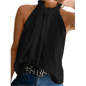 Women's Summer Halter Tops Tie Back Frill Sleeveless Casual Blouses for Women Dressy Work Shirts in Kuwait