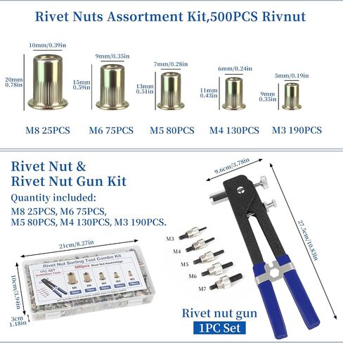 مجموعة أدوات الأدوات الصامتة ، مجموعة أدوات Rivnut ، 500pcs مجموعة الجوز المريفي (M3/M4/M5/M6/M8) مجموعة أدوات Nutsert ， مناسبة للسيارات ، البحرية ، الديكور ، الأثاث ، الصناعة. in Saudi Arabia