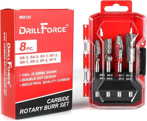 8PCS Carbide Burr Set 1/4" Shank, Double Cut Tungsten Carbide Rotary Tool Attachment Kit Rasp Accessories for Die Grinder Metal Wood Carving, Engraving, Polishing, Deburring in Saudi Arabia