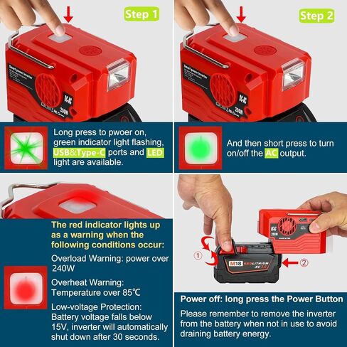 DC 20V إلى AC 120V الطاقة العاكس لبطارية سوداء و Decker 20V ، 350W محول عاكس الطاقة النقي الجيبي مع 6 شاشة LCD الإخراج وضوء LED ، منفذ بطارية 4 (بدون بطارية) in Kuwait