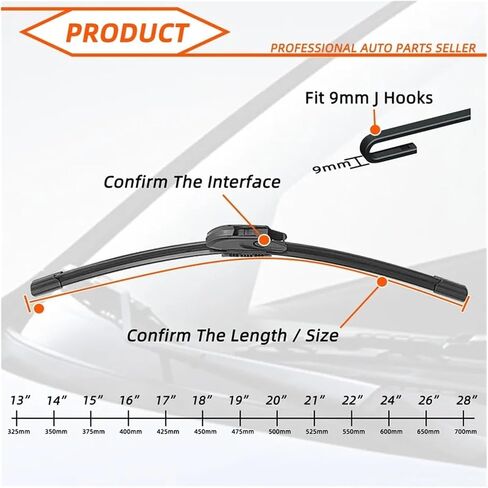 Wiper Blade Universal General J U Hook 13"14"16"17"18"19"20"21" 22" 24" 26"28" Windshield Windscreen Rubber Car Accessories(16inch (400mm)) in Saudi Arabia