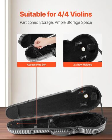 VEVOR 4/4 Full Size Violin Case, Built-in Hygrometer, Lightweight Portable Travel Carrying Bag, with Plush Lining, Dual Shoulder Straps, Anti-Scratch, Professional Shape, for Violin, Black in Saudi Arabia
