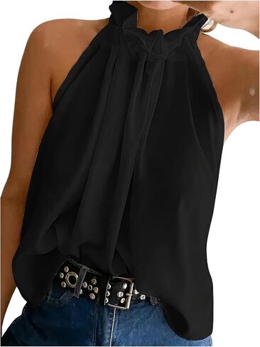 Women's Summer Halter Tops Tie Back Frill Sleeveless Casual Blouses for Women Dressy Work Shirts in Kuwait