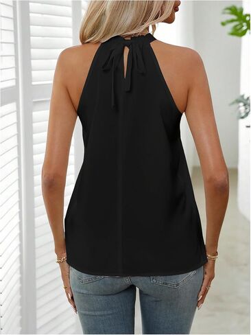 Women's Summer Halter Tops Tie Back Frill Sleeveless Casual Blouses for Women Dressy Work Shirts in Kuwait