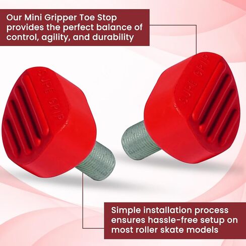 Sure-Grip Mini Gripper Toe Stop Protective Roller Skates Stopper | Slightly Smaller Than The Gripper | 5/8 Skate Accessories & Adjustable Rubber Brake - Sold in Pairs - Made in USA in Saudi Arabia
