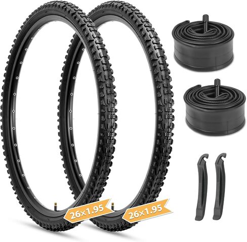Hycline Mountain Bike Tires Set: 2-Pack 20/24/26x1.95 Inch Folding Replacement High-Density Bicycle Tires and Pair Inner Tubes with Tire Levers Compatible with MTB Off-Road Bike in Kuwait
