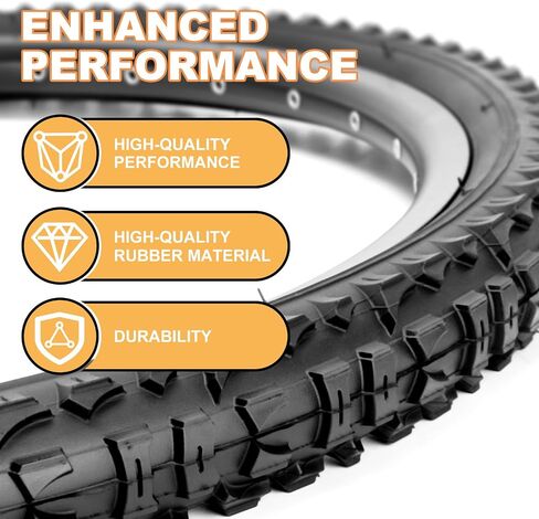 Hycline Mountain Bike Tires Set: 2-Pack 20/24/26x1.95 Inch Folding Replacement High-Density Bicycle Tires and Pair Inner Tubes with Tire Levers Compatible with MTB Off-Road Bike in Kuwait