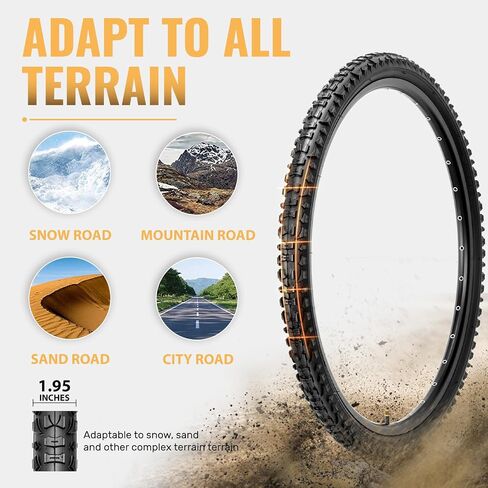 Hycline Mountain Bike Tires Set: 2-Pack 20/24/26x1.95 Inch Folding Replacement High-Density Bicycle Tires and Pair Inner Tubes with Tire Levers Compatible with MTB Off-Road Bike in Kuwait