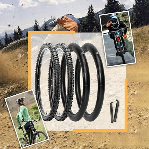 Hycline Mountain Bike Tires Set: 2-Pack 20/24/26x1.95 Inch Folding Replacement High-Density Bicycle Tires and Pair Inner Tubes with Tire Levers Compatible with MTB Off-Road Bike in Kuwait