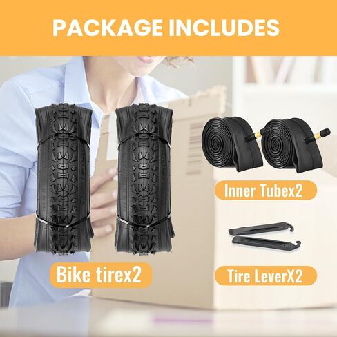 Hycline Mountain Bike Tires Set: 2-Pack 20/24/26x1.95 Inch Folding Replacement High-Density Bicycle Tires and Pair Inner Tubes with Tire Levers Compatible with MTB Off-Road Bike in Kuwait