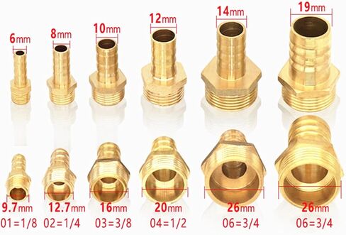 موصل Qinlu-brass خرطوم تركيب أنبوب النحاس النحاس 4 ملم -19 مم خرطوم بربا ذيل 1/8 "1/4" 1/2 "3/8" BSP موصل الذكور محول نقدي النحاس المشترك ، مقاومة التآكل (8 مم ، 1/8 ") in Saudi Arabia
