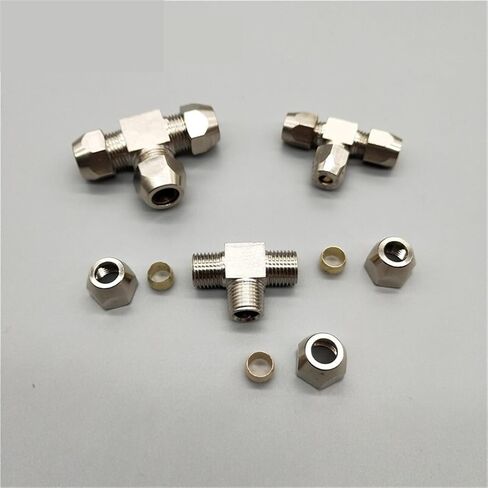 تركيب موصل Qinlu-brass تركيب 1pcs 4 6 8 10 12 14 16mm OD Tube Pneumatic Modtings Brass T-Type Type Ferrule Tube Tube Contractor ، مقاومة التآكل (أنبوب OD 10 8 10 مم) in Saudi Arabia