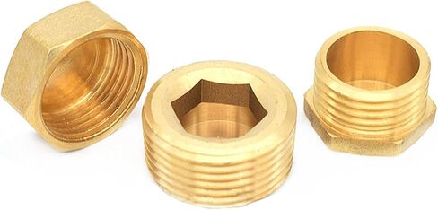 Qinlu-Brass Connector Hose Fitting 1/8" 1/4" 3/8" 1/2" 3/4" Thread Brass Pipe Hex Head Brass End Cap Plug Fitting Coupler Connector Adapter, corrosion resistance(Internal thread,1") in Saudi Arabia