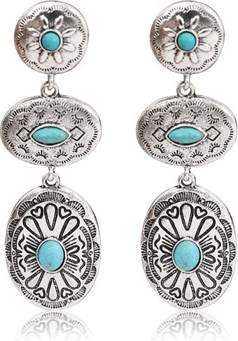 الأقراط الغربية للنساء رعاة البقر خمر concho oval الفيروز يتدلى أقراط المجوهرات الغربية الزي كونتي كونتري الحفل الموسيقي روديو إكسسوارات إكسسوارات in Saudi Arabia