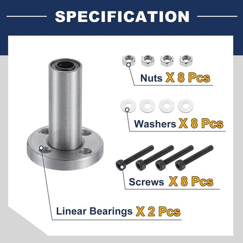 uxcell LMF8LUU Linear Ball Bearings 8mm Bore 15mm OD 45mm Length Round Flange Nickel Plated with Screws for CNC Machine 3D Printer 2pcs in Saudi Arabia