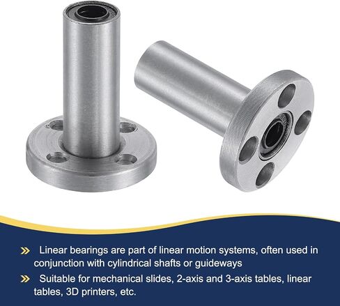 uxcell LMF8LUU Linear Ball Bearings 8mm Bore 15mm OD 45mm Length Round Flange Nickel Plated with Screws for CNC Machine 3D Printer 2pcs in Saudi Arabia
