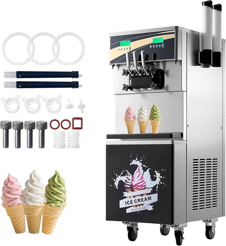 ALBOTT Commercial Soft Service Ice Cream Machine ، 45L/H ، 2900W ، 3 نكهات ، ضاغط مزدوج ، تنظيف تلقائي ، 2 × 10L خزانات من الفولاذ المقاوم للصدأ in Kuwait