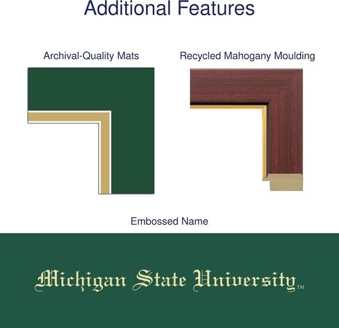 Michigan State University 11" w x 8.5" h Diploma Frame - Fits a bachelor's and master's - Gold Embossed Diploma Frame - Mahogany Moulding with Tartan Green and Gold Matting in Saudi Arabia