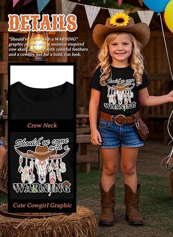 Girls Western Cowgirl T-Shirts - Kids Short Sleeve Cow Shirts Funny Rodeo Graphic Letters Print Summer Tee Tops in Saudi Arabia