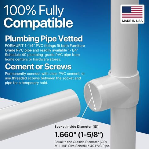Formufit F112ste-WH-4 Slip Tee PVC Fitting ، درجة الأثاث ، الحجم 1-1/2 "، أبيض (حزمة 4) in Kuwait