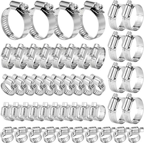 50-Piece 304 Stainless Steel Worm Gear Hose Clamp Assortment | Adjustable Pipe Clamps for Plumbing, Automotive, Marine & HVAC | 1/4" to 1-1/2" (6–38mm) in Saudi Arabia
