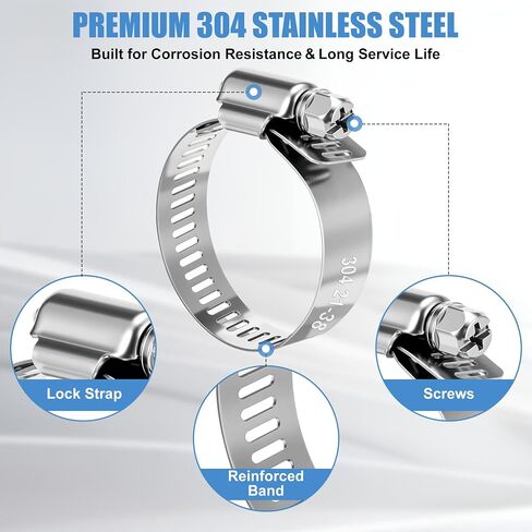 50-Piece 304 Stainless Steel Worm Gear Hose Clamp Assortment | Adjustable Pipe Clamps for Plumbing, Automotive, Marine & HVAC | 1/4" to 1-1/2" (6–38mm) in Saudi Arabia