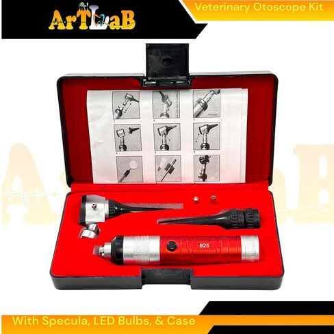 Animal Ear, Nose, and Throat Examination Diagnostics Tool - Veterinary Otoscope + Specula Tips + Extra LED Bulbs - Illumination Otoscope for Veterinary Students in Kuwait