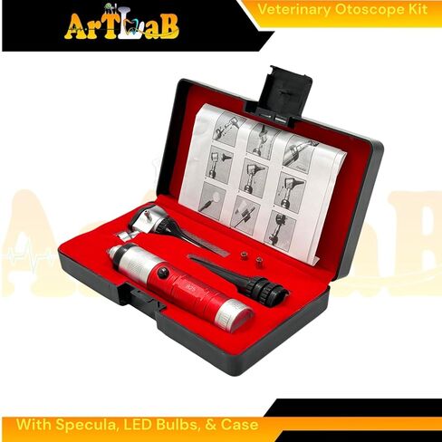 Animal Ear, Nose, and Throat Examination Diagnostics Tool - Veterinary Otoscope + Specula Tips + Extra LED Bulbs - Illumination Otoscope for Veterinary Students in Kuwait