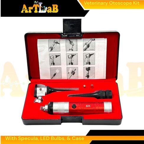 Animal Ear, Nose, and Throat Examination Diagnostics Tool - Veterinary Otoscope + Specula Tips + Extra LED Bulbs - Illumination Otoscope for Veterinary Students in Kuwait